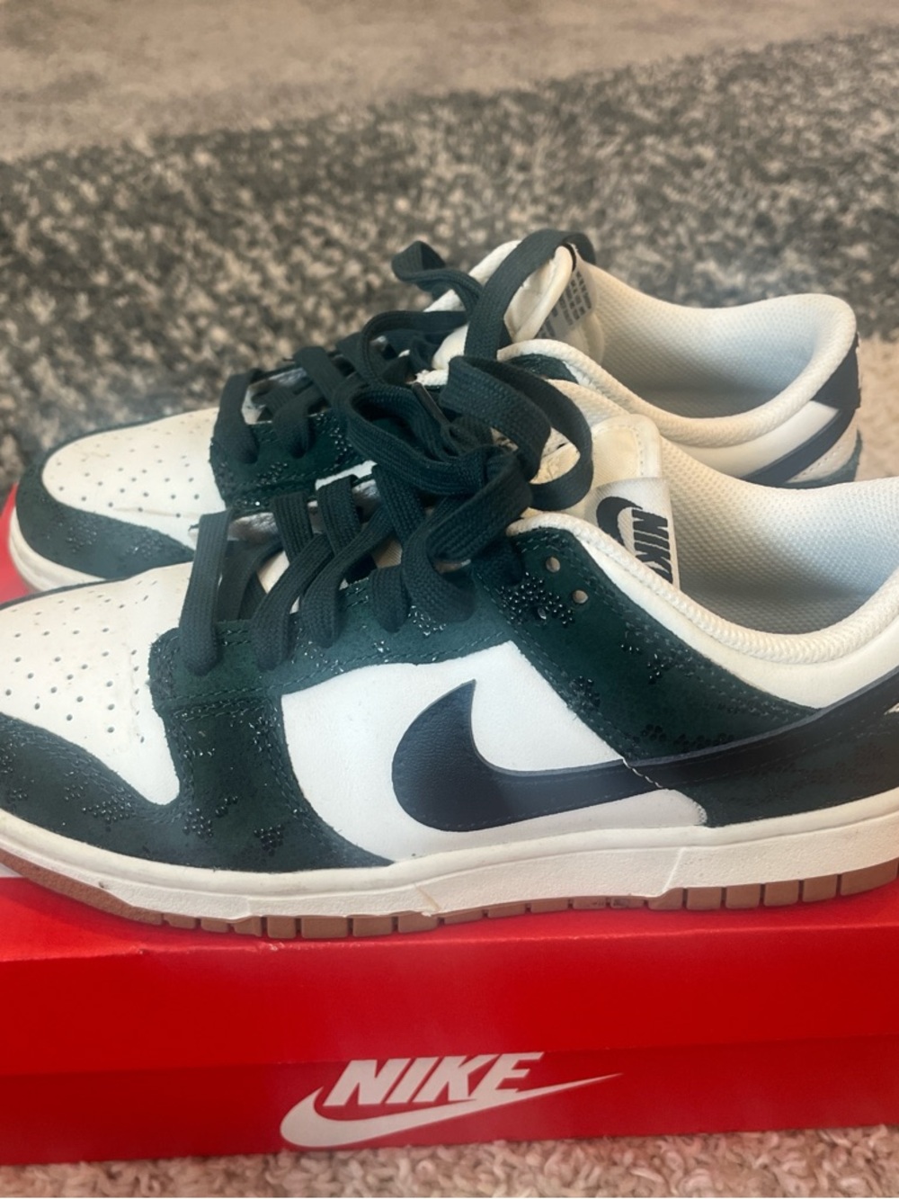 Nike Dunk Low White and Dark Green Suede